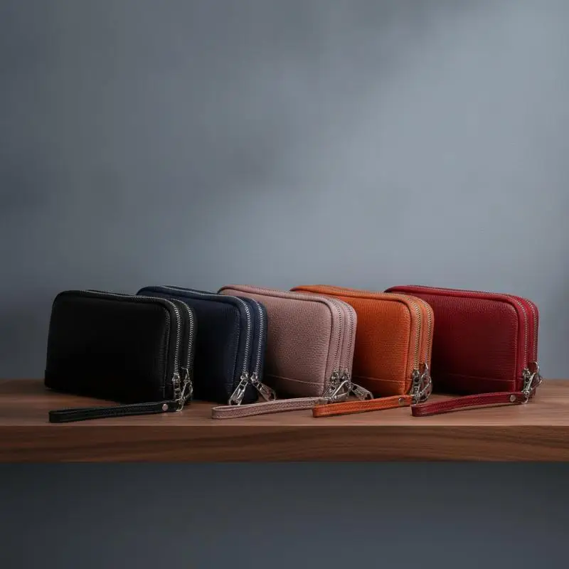 Women Long Wallet Genuine Leather Wristlet Clutch Purse Bag 2-Layer Zipper Wallets Phone Bag Money Purses
