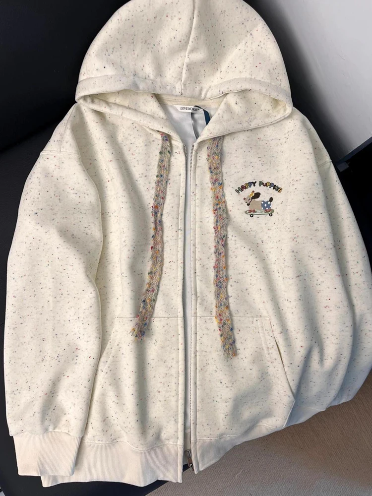 الكرتون التطريز نقطة هوديس المرأة فضفاضة لطيف نمط Preppy طويلة الأكمام الحلو البلوز الخريف Vintage الإناث اليابان Kawaii القمم