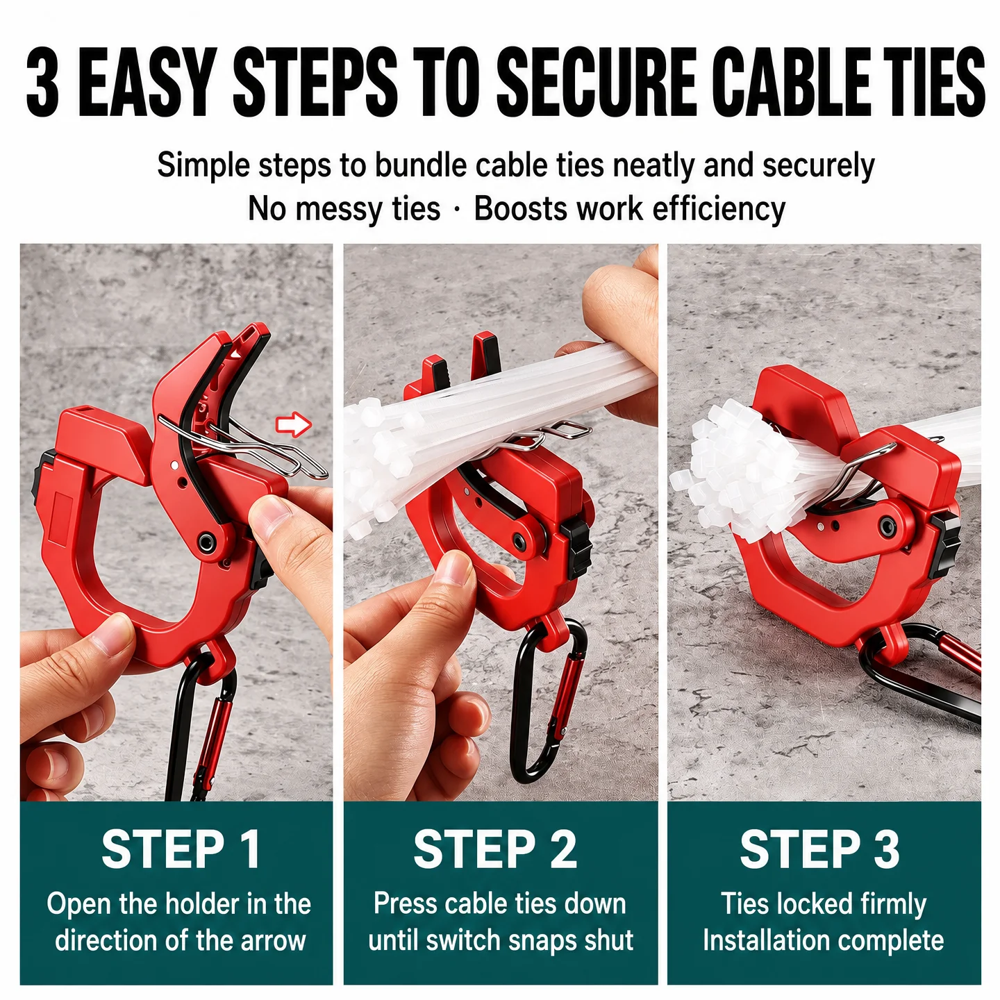 Cable Ties Portable Zip Tie Holder Portable One-Press Quick Release Belt Clip with Carabiner Tool Pouch Accessories