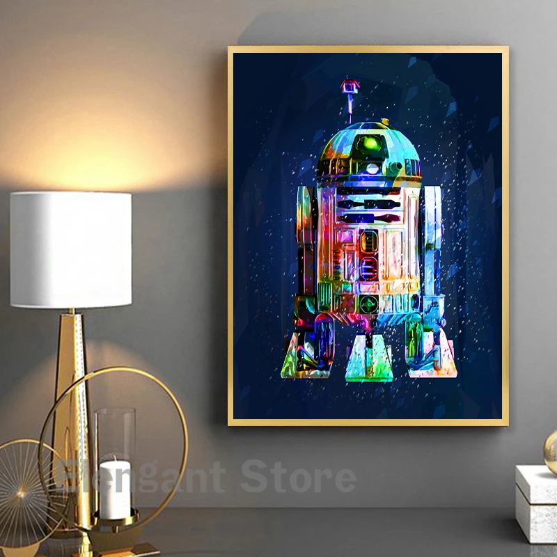 Space Wars Posters R2D2 C-3PO Prints Sci-Fi BB8 Droid Empire Poster Wall Decor Kids Boys Birthday Gift Oil Painting On Canvas