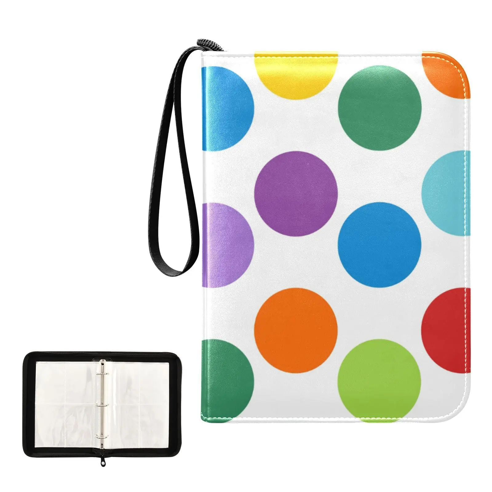 Rainbow Polka Dots 4 Pocket Cards Binder, 400 Double Sided Pocket Album for Sport Game Cards, Unique Card Collection Storage