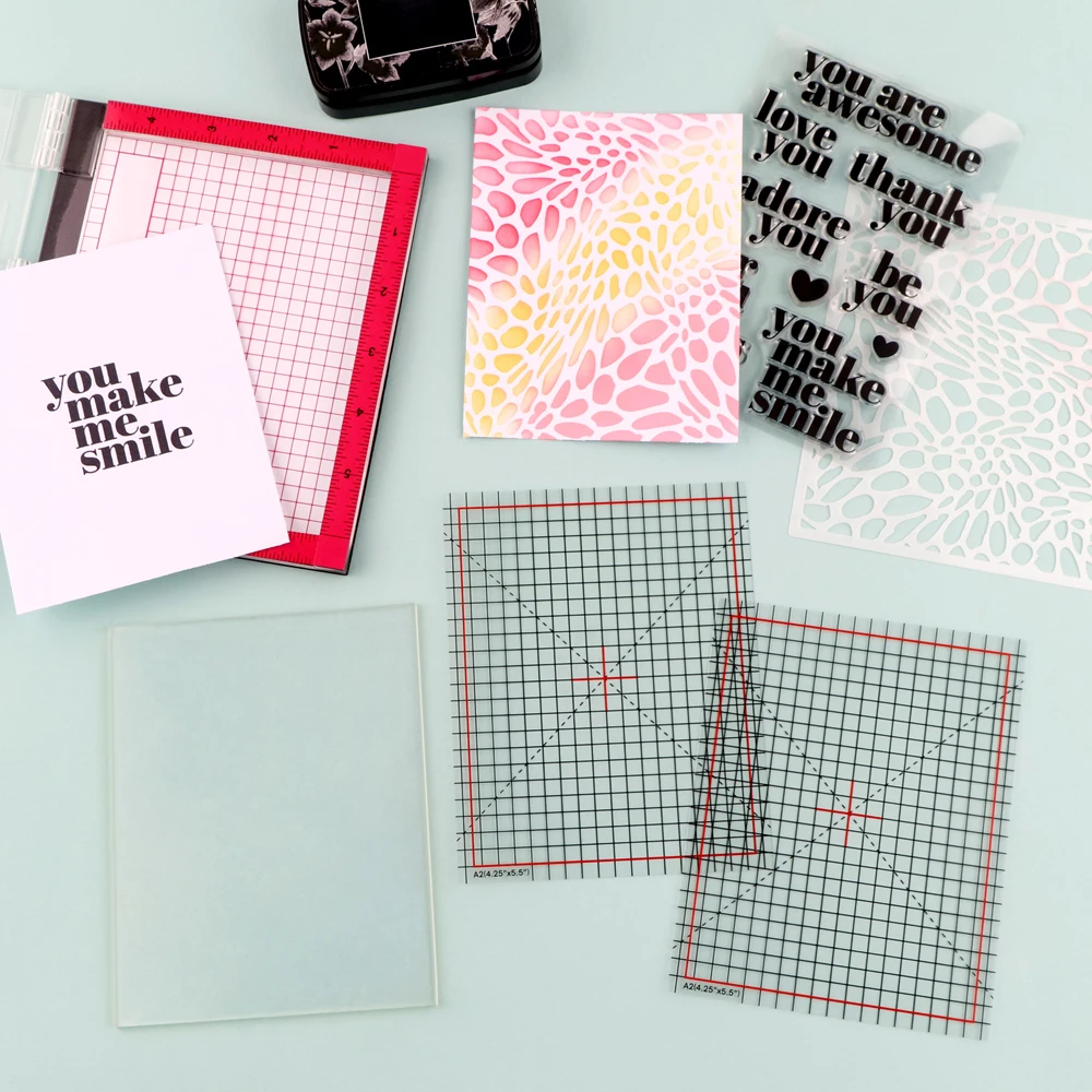 Photopolymer Grip Mat with Printed Guides Multi-Use Non-Slip Sticky Mats Fit in Stamp Positioning Tool for Centering Aligning