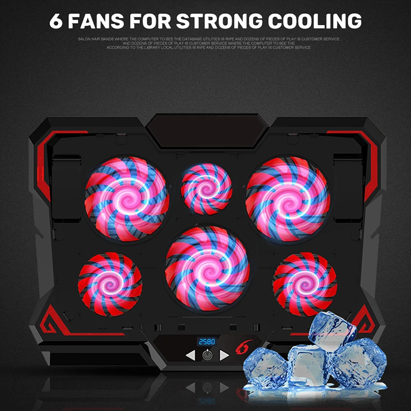 

Hot sale Cool 17inch Gaming Laptop Cooler Six Fan Led Screen Two USB Port 2600RPM Laptop Cooling Pad Notebook Stand For Laptop