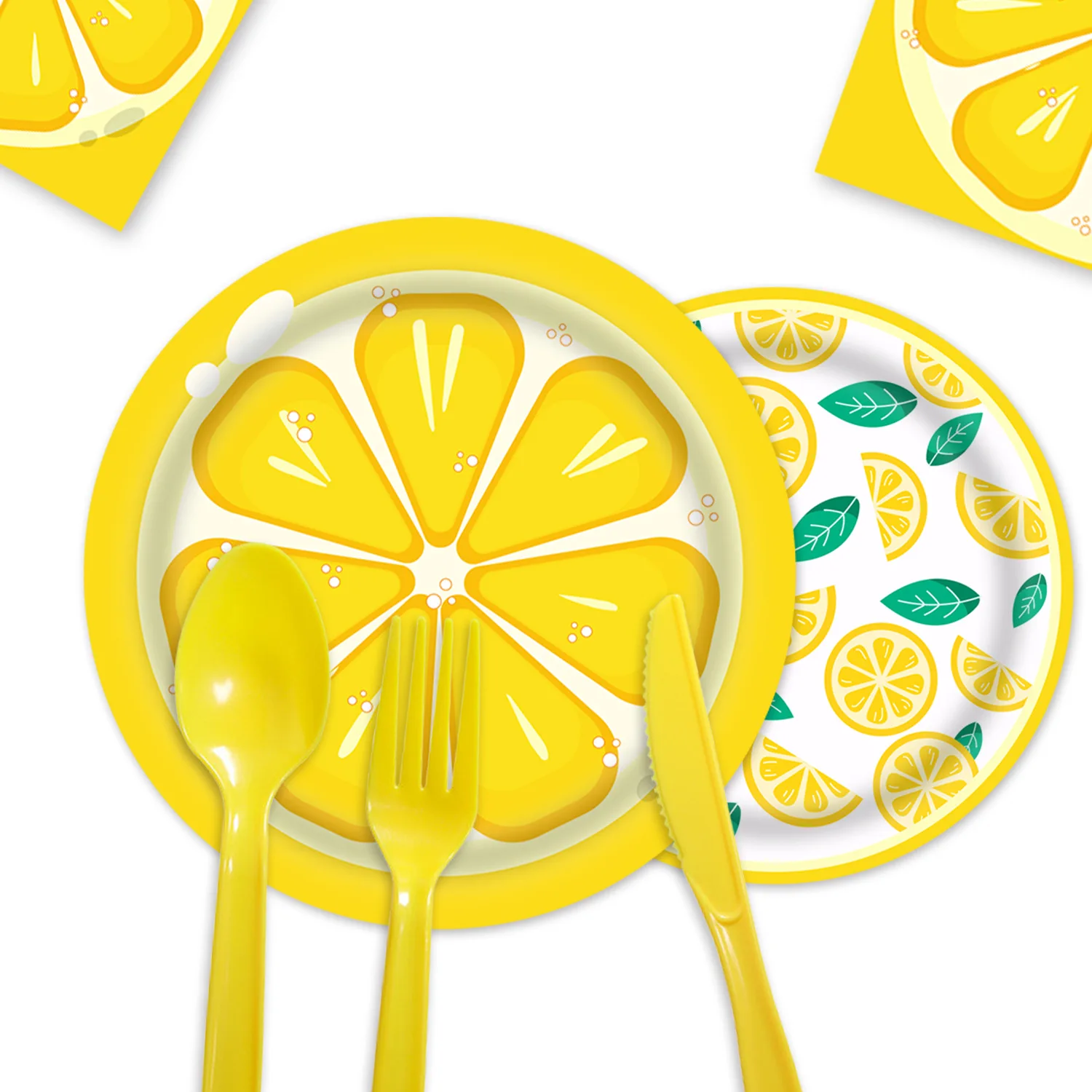 Lemon Paper Plates and Napkins Lemon Slices Plates Lemon Party Supplies,For Summer Tropical Birthday Party Decoration