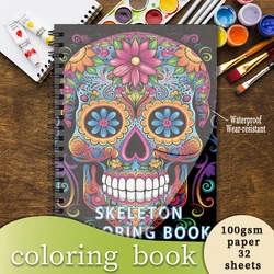 Skull Coloring Book for Adults - 8.3x 11.2 Inch 32 Page Coloring Book - Helps Reduce Stress and Ease Emotions