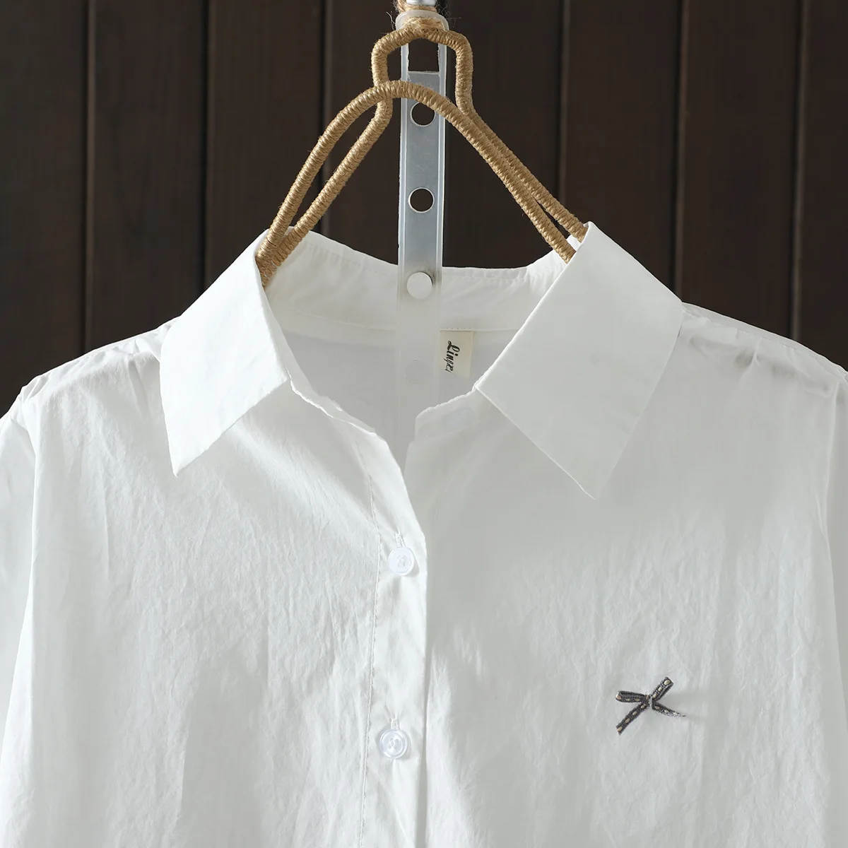 Nueva camisa de manga corta de algodón de verano 2025, lazo con cuello vuelto para mujer, blusa holgada informal sencilla y dulce para chica Mori T54620CC