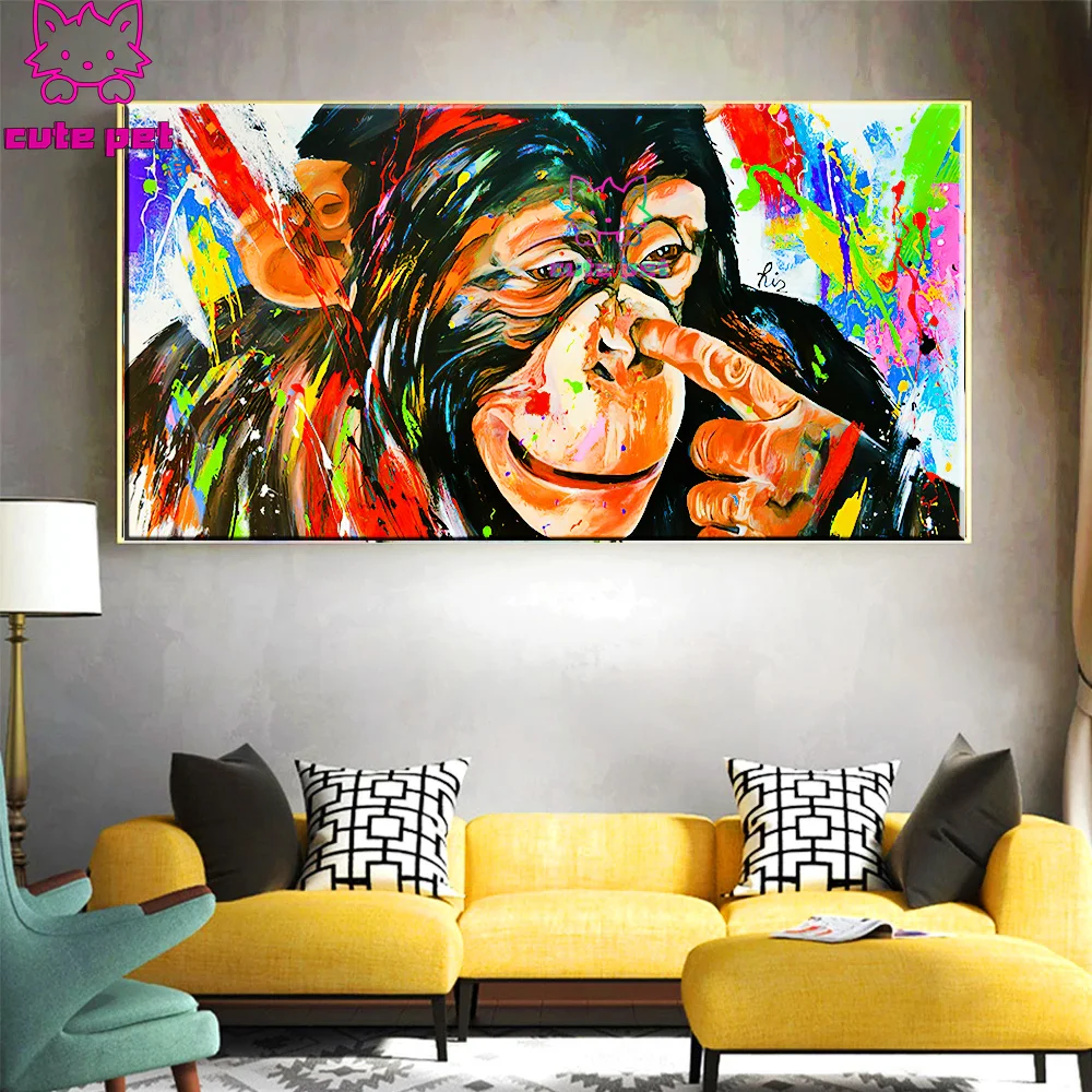 5D Diy Diamond Painting Funny Graffiti Art Monkeys Gorilla Animal Large size Cross Stitch Embroidery Mosaic Full Square Round