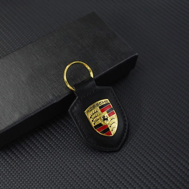 LLavero de cuero con escudo para coche, regalo para hombres y mujeres, llavero con cordón, joyería para Porsche 911 Cayenne Cayman Panamera Macan Taycan Boxster