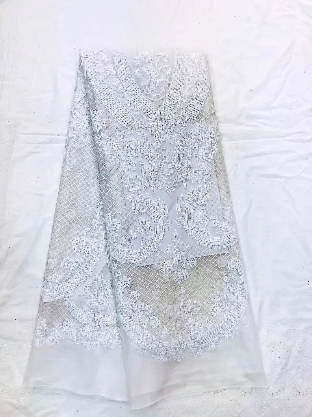 

White Color African Swiss Voile Lace High Quality Nigerian Wedding Lace Fabrics/ 5 Yards With Sequins of Dry lace JL115