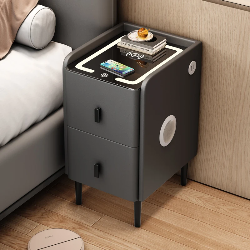 Minimalistische massief houten opbergkast Slim luxe nachtkastje Ultra smal nachtkastje Compacte slaapkamerorganizer met opladen