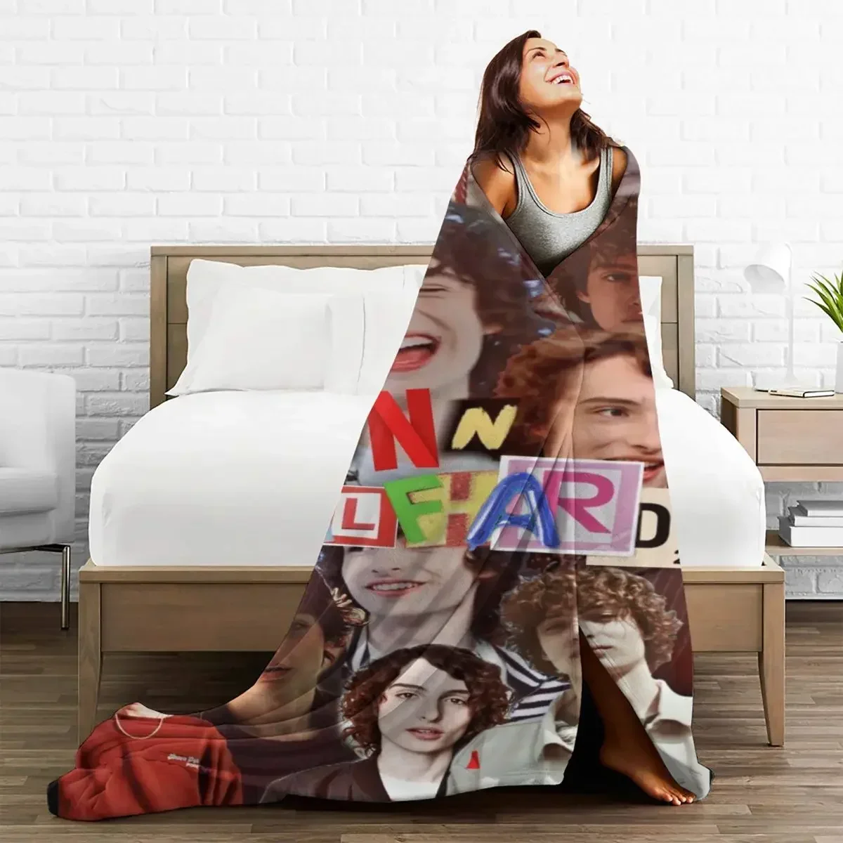 Collage Finn Wolfhard Blanket Flannel Spring Autumn Actor Breathable Soft Throw Blanket for Bedding Bedroom Bedspread