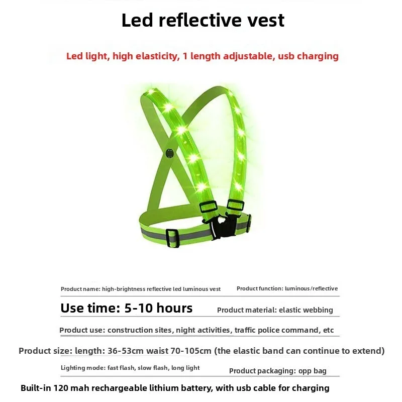 Carregamento usb led light up colete reflexivo segurança sem mangas arnês ciclismo noite correndo trabalho ao ar livre proteção de visibilidade novo