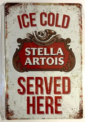 Ice Cold Stella Artois Servido aqui Novidade Placa de metal 12 "x 8" NOVO!