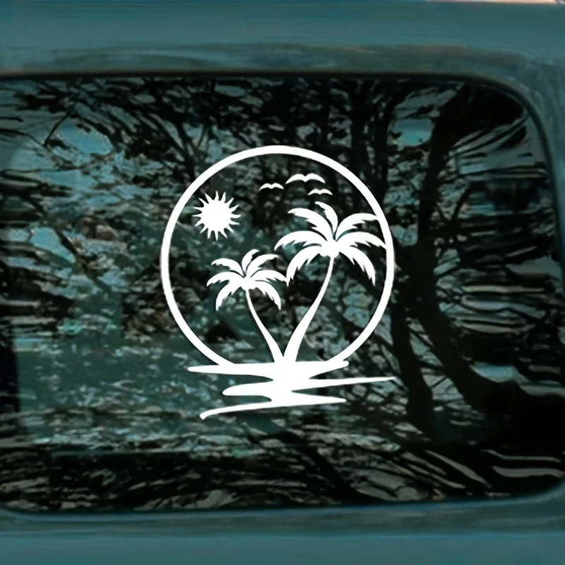 Gradient Tropical Palm Vinyl Stickers, Sunset Ocean Scene Car Decals