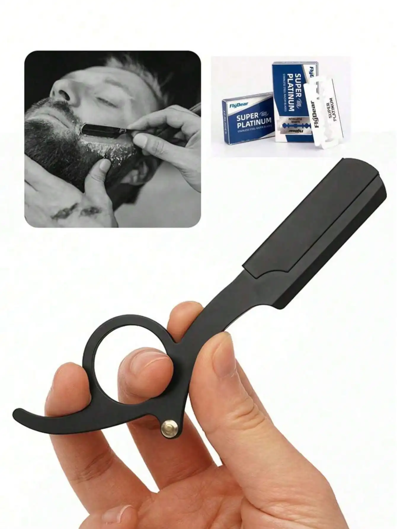 1pc Stainless Steel Men's Manual Thumb Shaving Razor With Razor Stand, New Model Shaver Kit With Double-Edged Folding