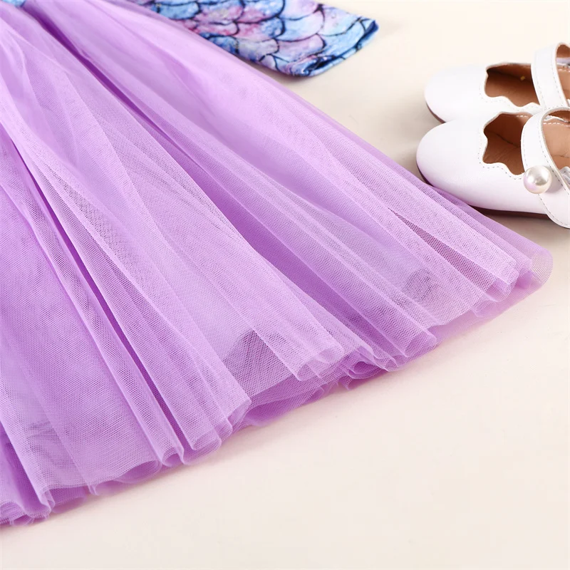 Girls Long Sleeved Mermaid Dress Children Princess Tutu Dress Summer Prom Dresses Kids Birthday Party Casual Clothes