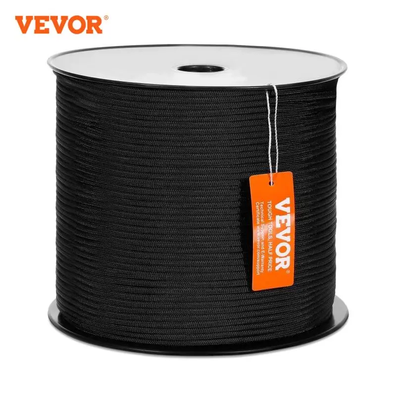 VEVOR Cuerda de Nailon Trenzado Negro, 5 mm x 304,8 m, 32 ​​hebras, 3,20 kN de Resistencia a la Rotura Cuerda de Escalada al Aire Libre para Senderismo en Roca, Camping, Columpio, Rescate en Rápel