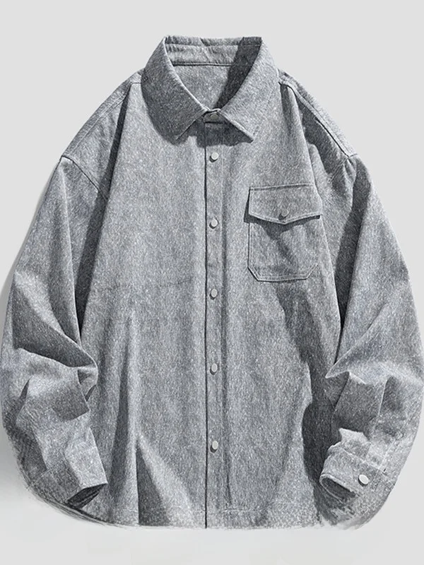 

Long Sve Casual irt Men's Loose Fit Classic Collar Workwear Jaet Youth Trend Polyester Fiber Resistant to Wear Autumn ...