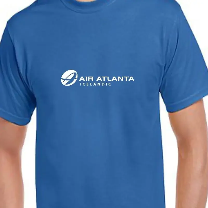 Air Atlanta Icelandic White Logo Iceland Airline Royal Blue Cotton T shirt