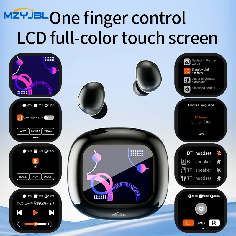 

MZYJBL S09 Bluetooth5.4 Earbuds ANC In Ear Wireless Headphones Screen HiFi Stereo Sound Noise Cancelling TWS TF Card Earphones ﻿