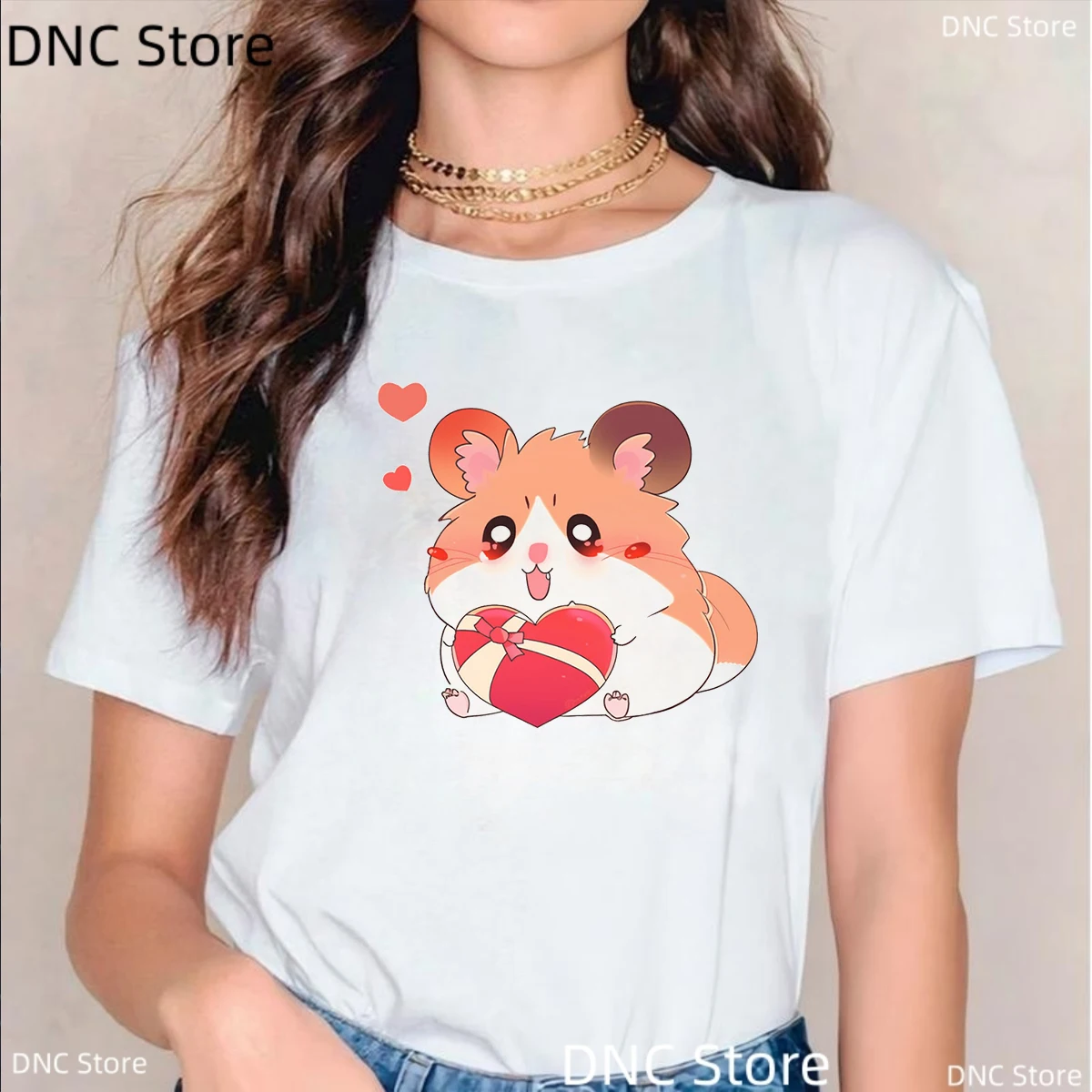 New Cartoon Hamster T-shirt Women Fashion Print Funny Summer T-shirts Short Sleeve Woman Kawaii Tshirt Cute Young Girl T Shirt