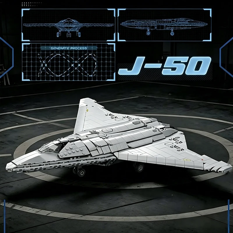 1206PCS J‑50 Stealth Fighter Building Blocks Static Model For Desktop Display Toy Collectible Ornament For Model Enthusiasts