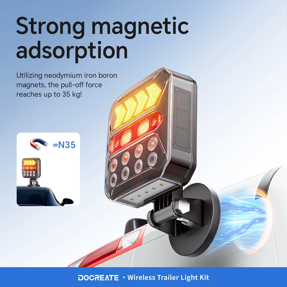 

Wireless Magnetic Trailer Tail Lights for Trucks RVs, USB & Solar Rechargeable, 2.4GHz Remote, IPX6 Waterproof, 180° Adjustable