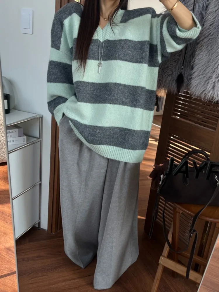 Loose Wide Leg Pants Korean Style High Waist Floor Length Sweatshirt Pants Women Autumn Winter New Elegance Long Trousers