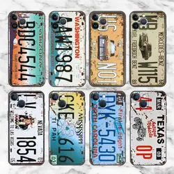 Retro License Plate Number Case For Apple iPhone 11 15 13 14 Pro Max 12 Plus X 15Pro Black Silicone Phone Coque