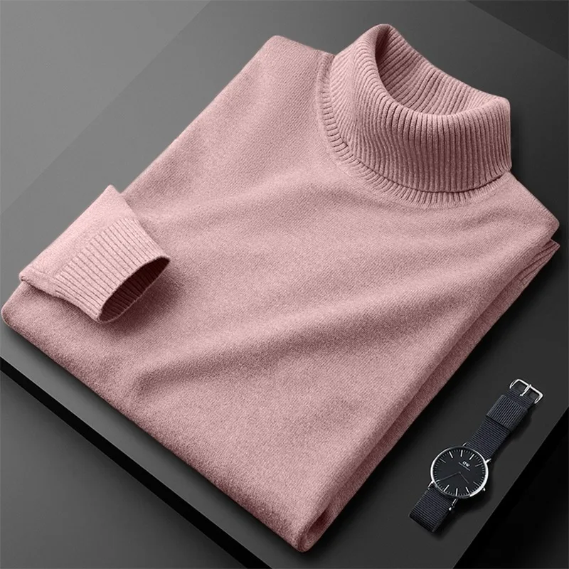 Men's Vintage Long Sleeves Sweater Casual Solid Color Turtleneck Pullover Knit Design Streetwear Winter Warm Breathable Tops