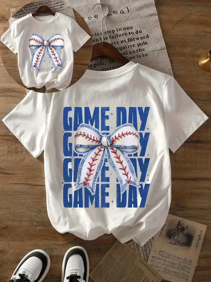 Baseball Mama Retro Stitch Graphic T-Shirt,Casual Crew Neck Short Sleeve, Sports Mom Game Day Print, Soft Casual Daily Top
