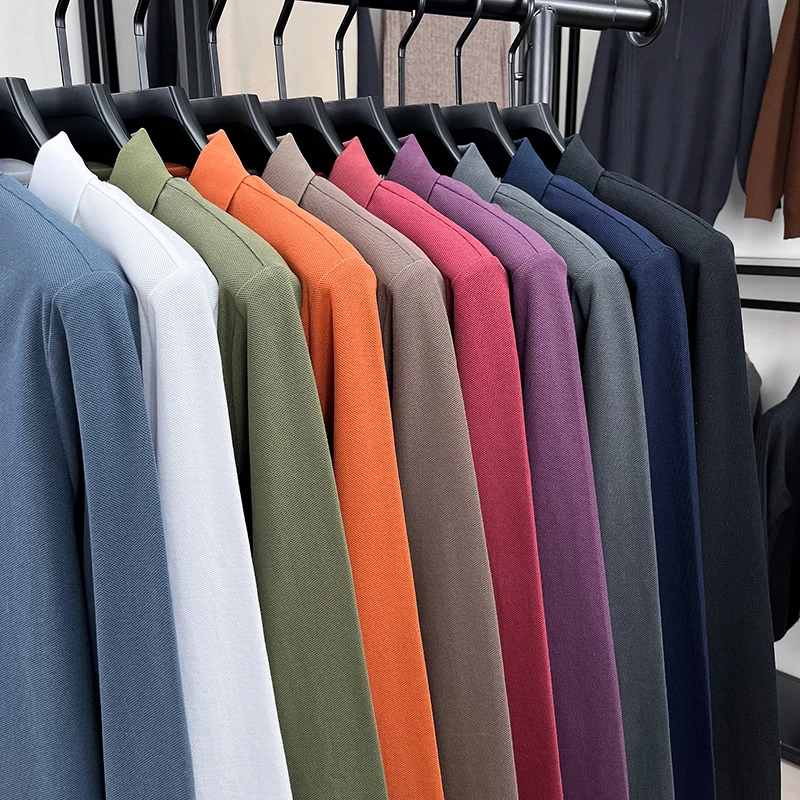 100% القطن الخالص الخريف والشتاء الرجال موضة الرياضة العلامة التجارية المطرزة المهر قميص بولو بأكمام طويلة الأعمال تي شيرت غير رسمي #4