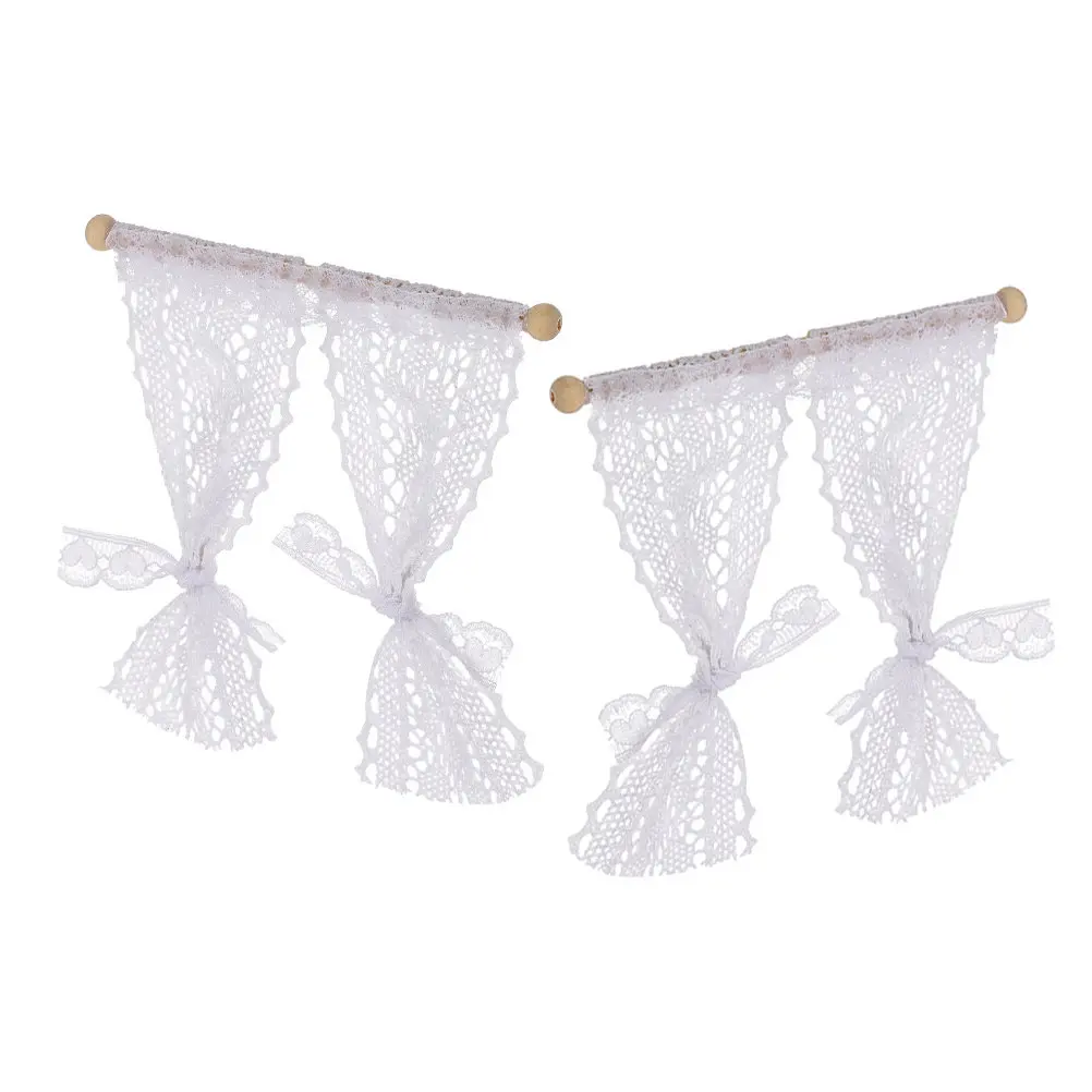2Pcs Miniature Curtain for Dollhouse Exquisitely Crafted Lifelike Window Decor Soft Fade-Resistant Sheer Prop for Mini House