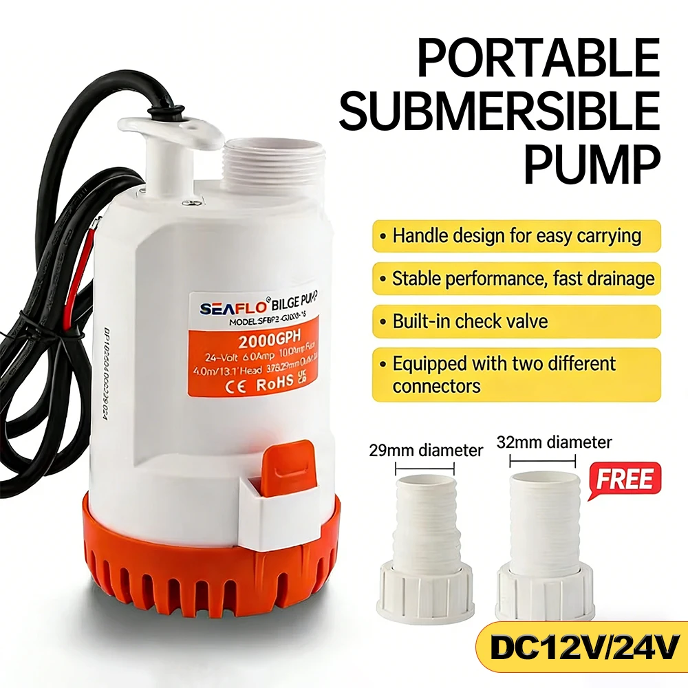 DC12V/24V Tragbare Tauchpumpe, Hochleistungs-Langlebepumpe für Boote, Geeignet für Bodensaugpumpe zur Wasserwechselung im Aquarium