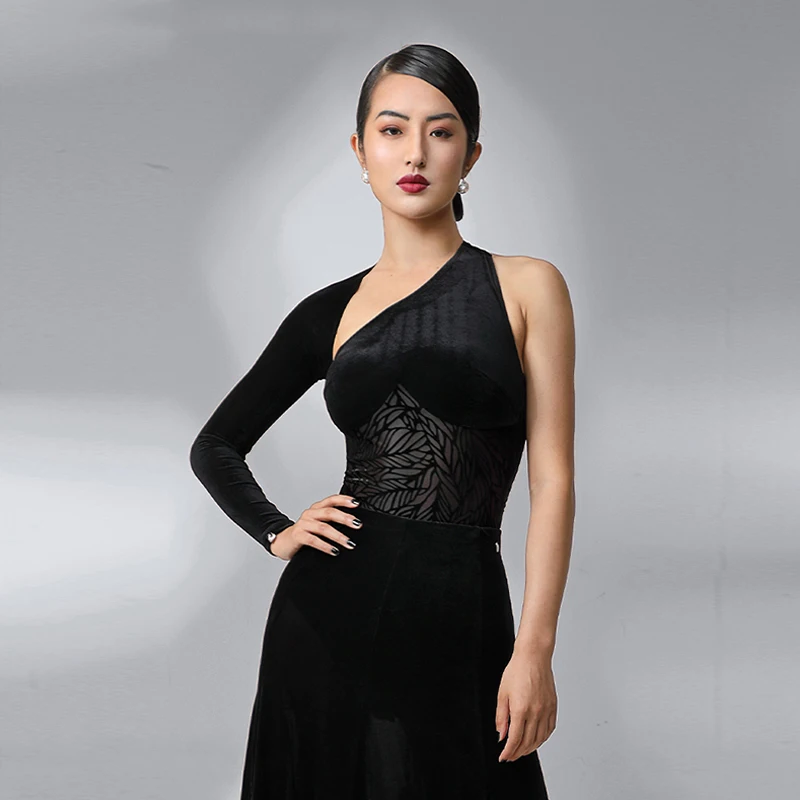 

One Sleeve Black Latin Dance Leotard Sexy Backless Rumba ChaCha Dance Performance Wear Adult Women Salsa Practice Wer YS5329