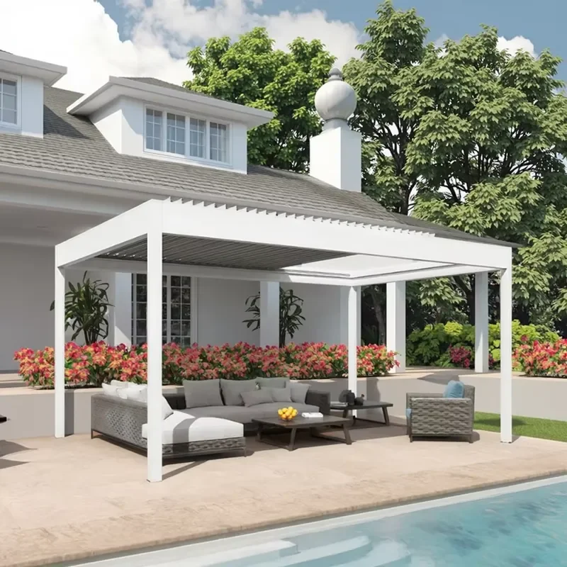Amas Retractable Aluminum Pergola for Outdoor Gazebo Waterproof Louvered Shade with Drainage System for Garden Terraces