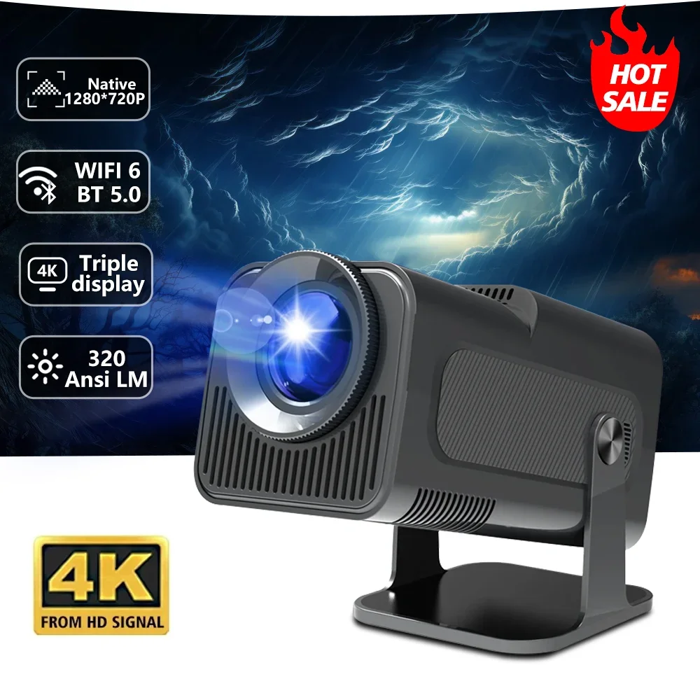 

HY-320Mini Portable Newly Native 720P Android11 4K Projector 320ANSI Wifi6 BT5.0 Cinema Outdoor Portable 180° Rotable Projector