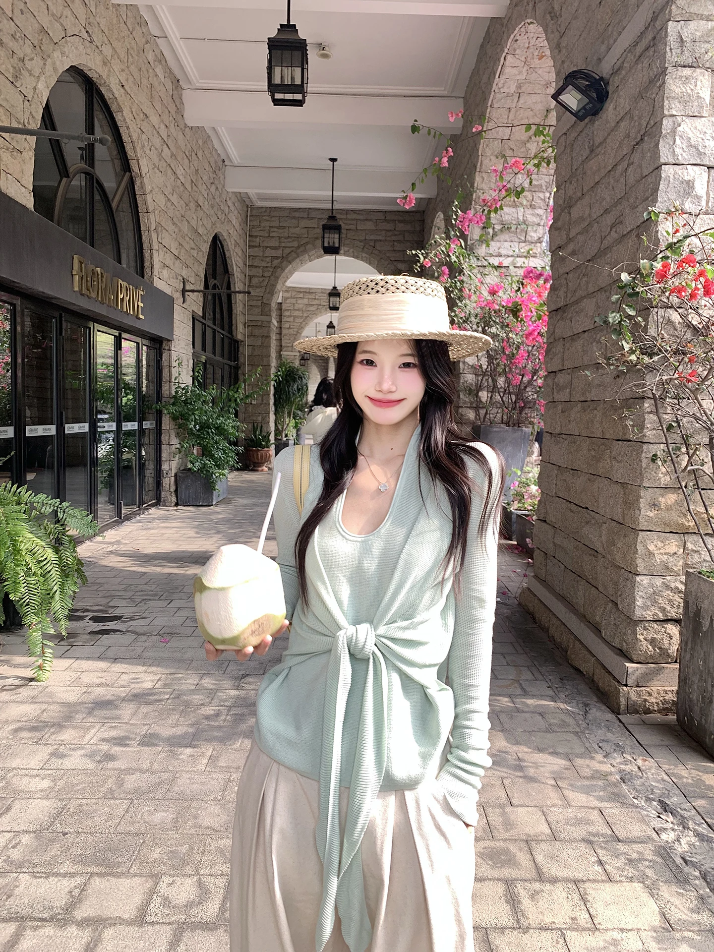 

Mint een Long Sve Knitted Top Women's Spring Summer Sli Fre U-Neline Casual Straight Fit Fiber 00% Viscose