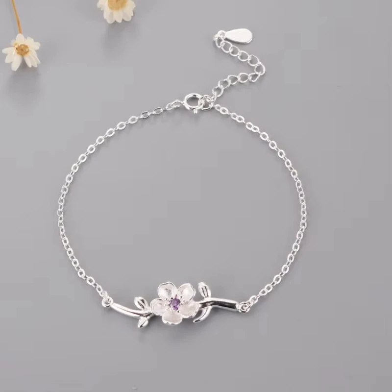 Personality New Art 925 Sterling Silver Jewelry Female cherry blossom tree branches High-quality Popular Bracelet