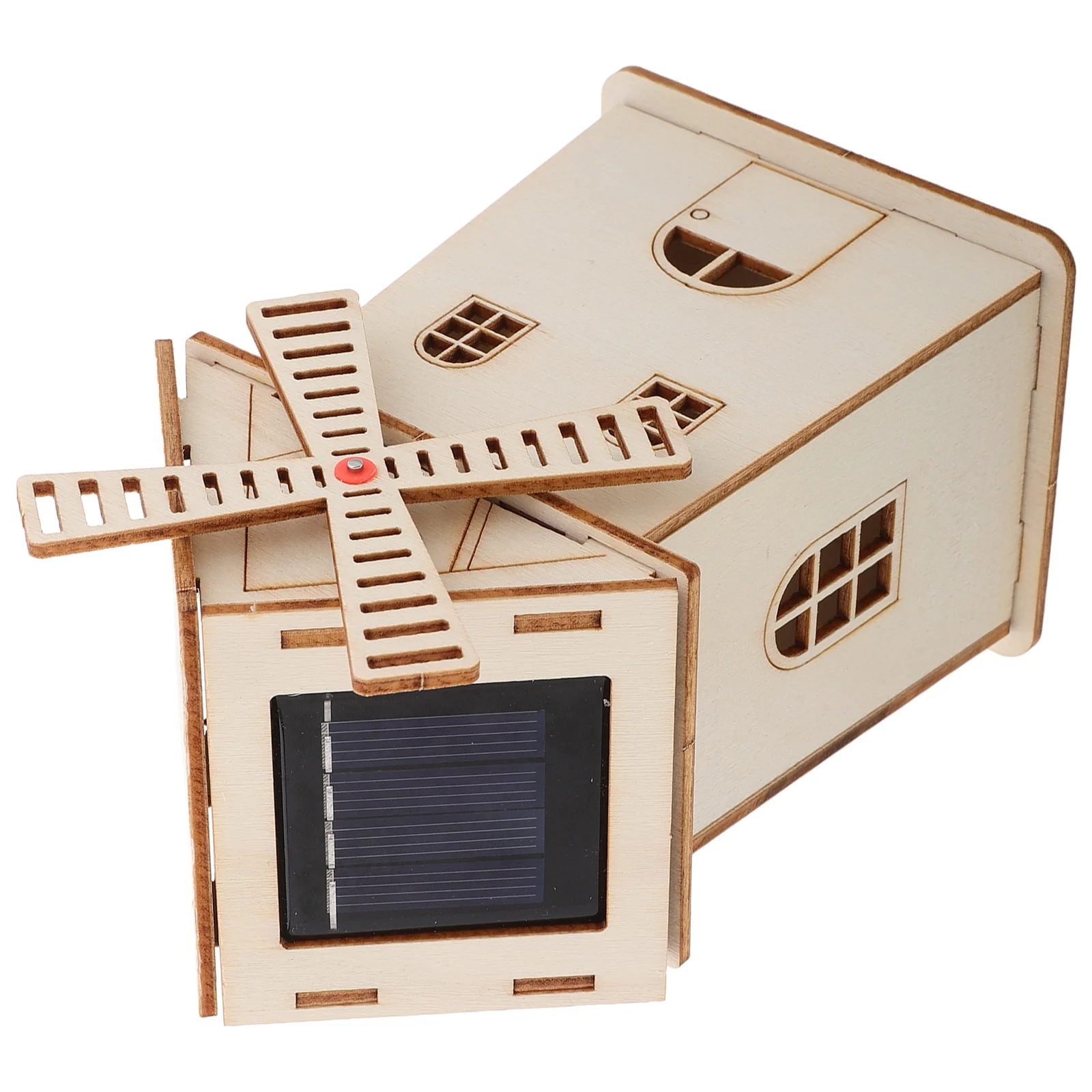 

Diy Wooden Windmill Ornament Unfinished Solar Powered House Kids Science Kit Decorative Plaything Engineering Educational