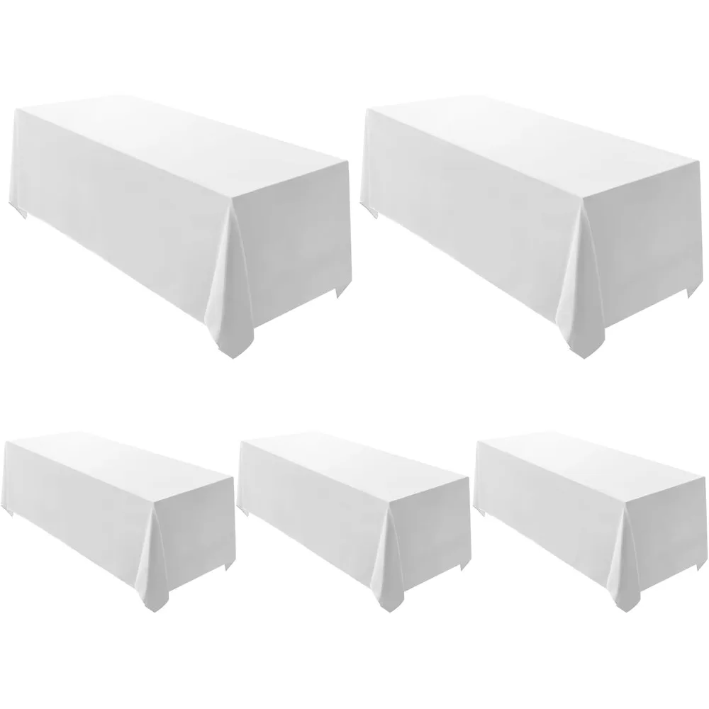 

White Rectangle Tablecloth Set of 5, 90 x 132 Polyester, Ideal for Weddings, Banquets, and Restaurants
