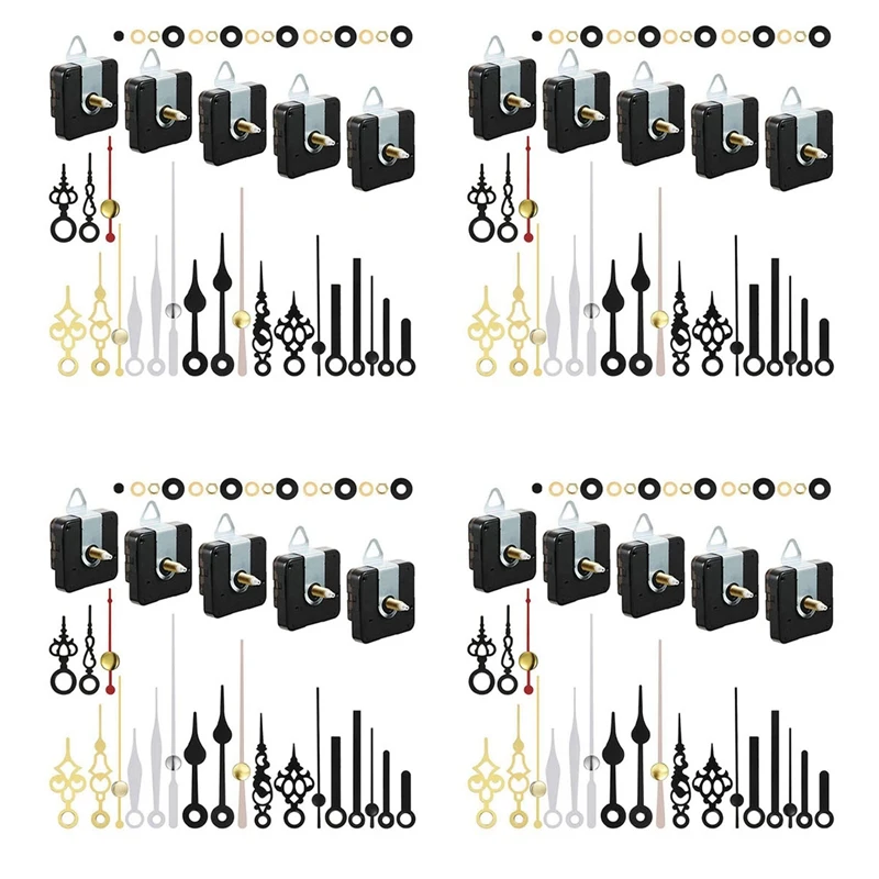 

20 Pcs Clock Movement Mechanism Parts Silence Quartz DIY Wall Clock With 28 Different Pairs Clock Hands Replacement Kit