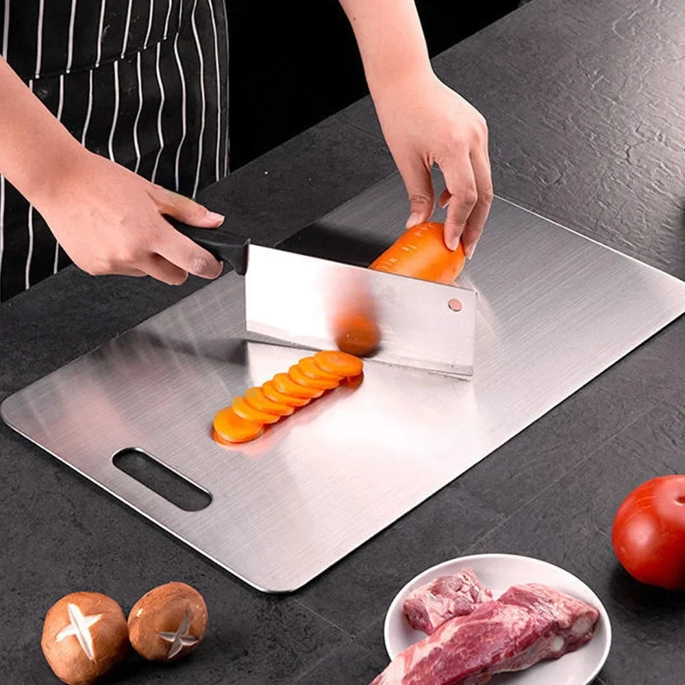 1PC Stainless Steel Panel and Chopping Board Kitchen Household Thickened Double Sided Cutting Board Block Kneading Dough Board