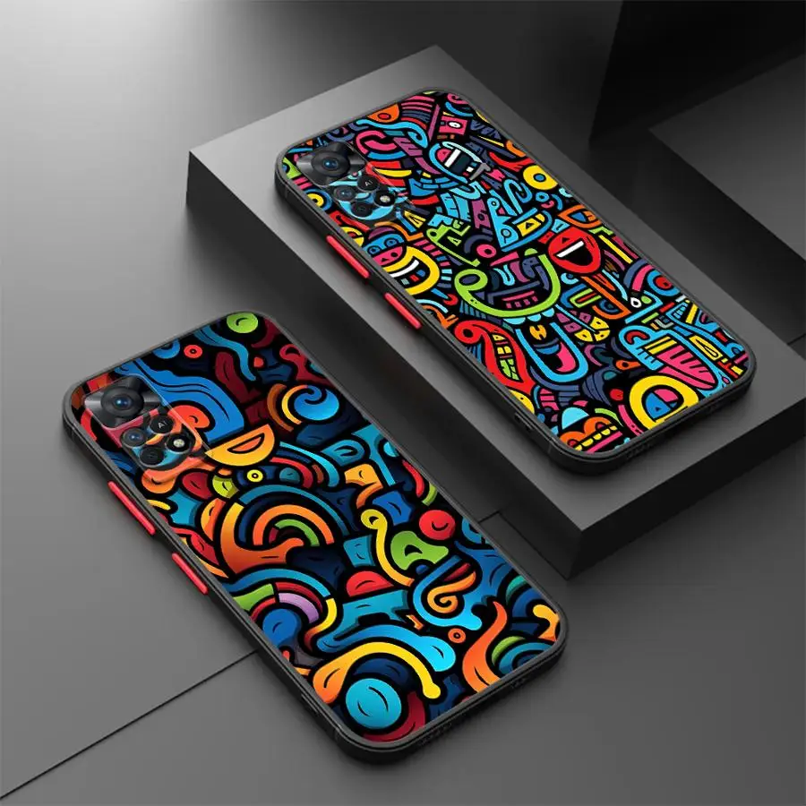 

Phone Case for Xiaomi Redmi Note 11 12 13 Pro Plus 11Pro 12Pro 5G 7 8 10 Pro Shockproof Matte Cover Colorful Lines Graffiti