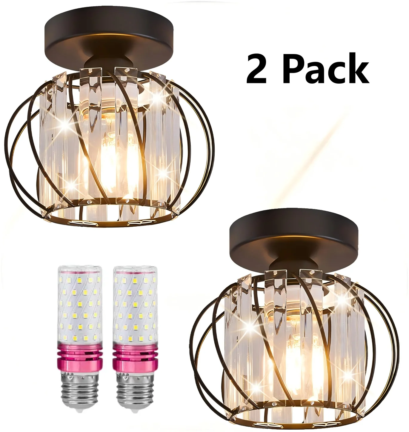 

Crystal Ceiling Light,Crystal Semi Flush Mount Ceiling Lamp Gold Crystal Chandelier for Kitchen Hallway Entrance Balcony Dining