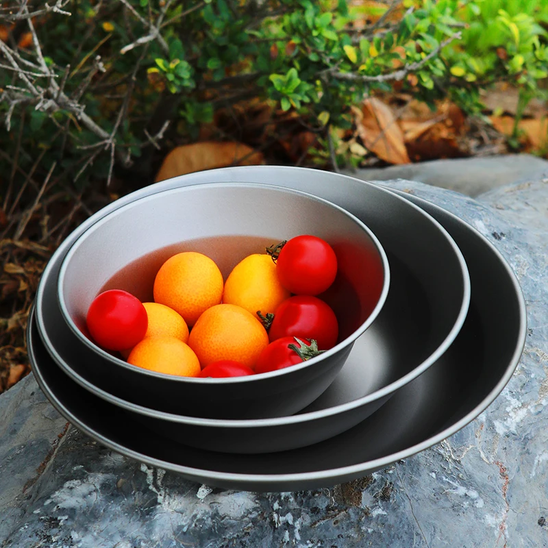 Tiartisan Titanium Camping Meal Bowl Plates Utensils Outdoor Hiking Ultralight Portable Stackable Salad Dishes Tableware Set