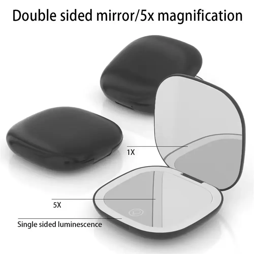 Oplaadbare zakspiegel, dubbelzijdige LED driekleurige aanraakbediening, compacte opvouwbare mini-reismake-upspiegel, 5x vergroting