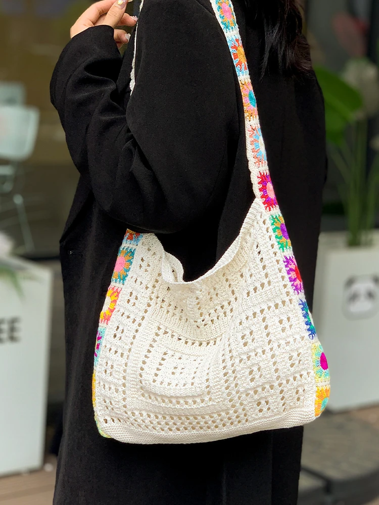 Korean Trendy Woven Bag for Women 2024 New Bohemian Summer Beach Large Capacity Shopper Purse Fashion Casual Knitted Tote Bags