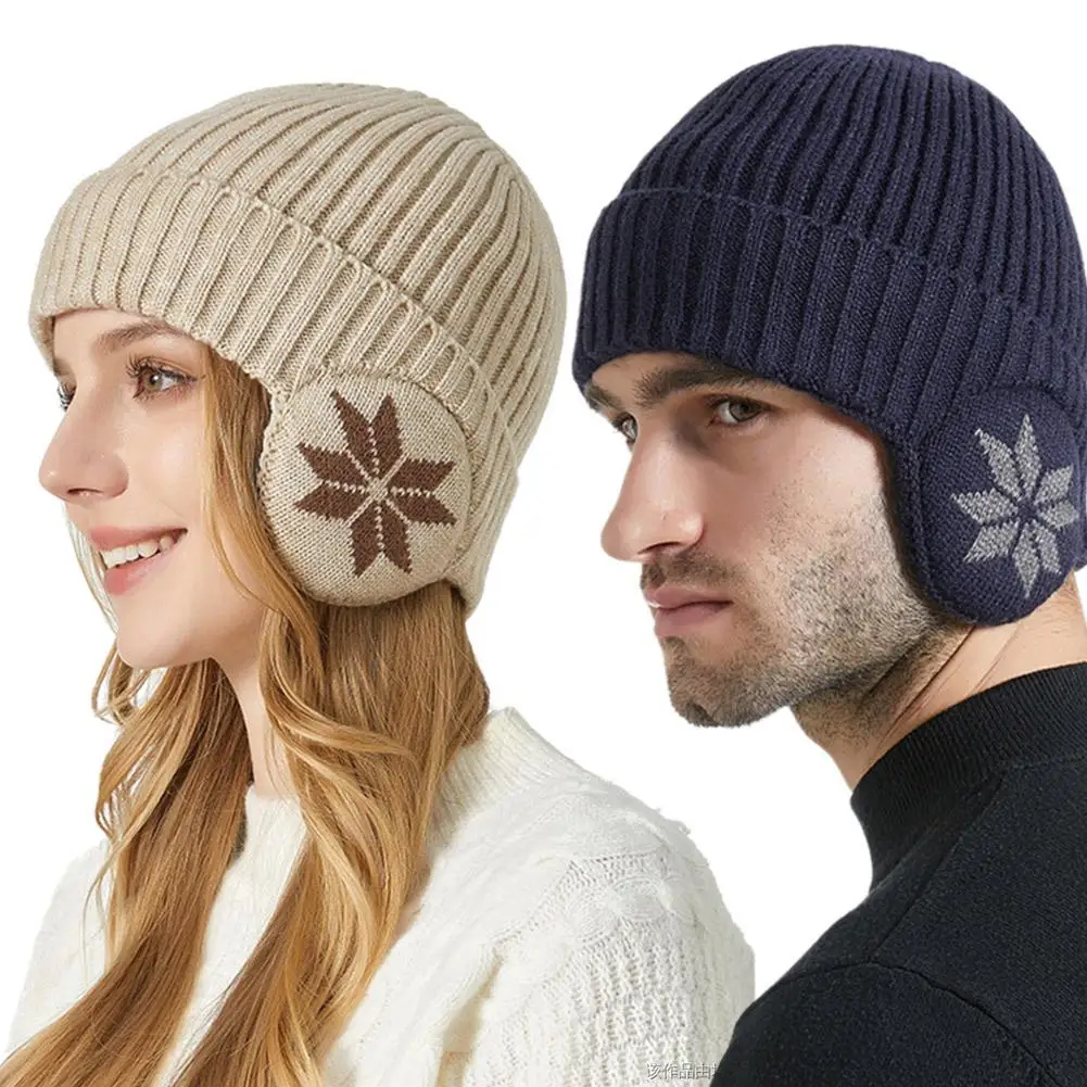 Gorros de lana a prueba de frío para hombre y mujer, gorros cálidos de felpa de punto, gorros de nieve a la moda, protección para los oídos, Unisex, Invierno