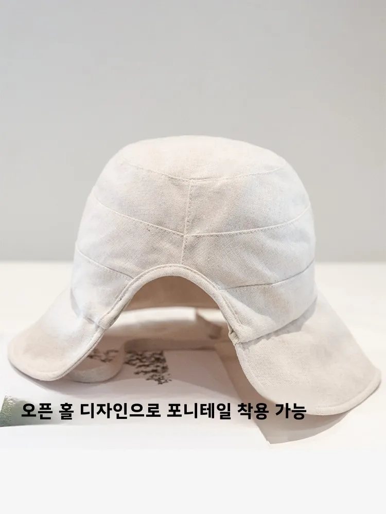 2024 Spring and Summer New Cotton and Linen Sun Protection Hat Women's Ponytail Fisherman Hat Sun Protection UV Protection Su...